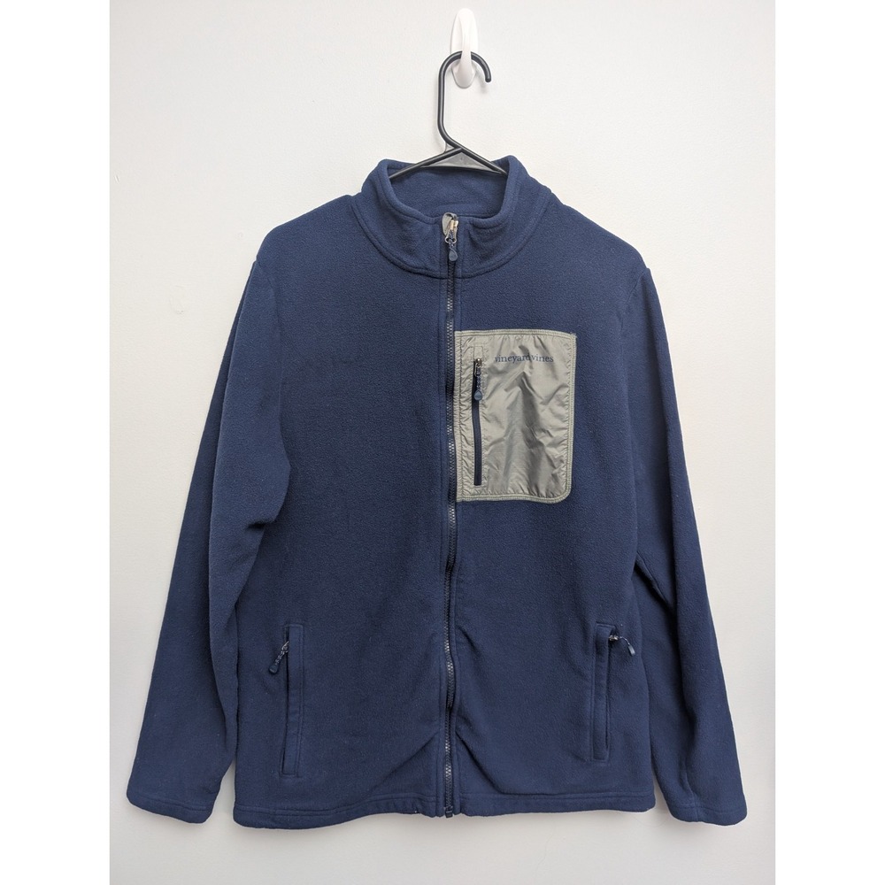 E1 Vineyard Vines Martha's Vineyard Full Zip Fleece Jacket Size L Blue Pocket